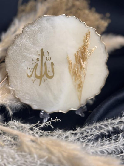 Plaque décorative en résine « Allah » avec fleurs séchées