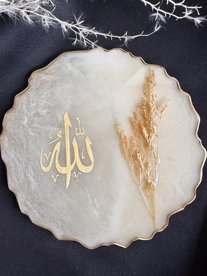 Plaque décorative en résine « Allah » avec fleurs séchées